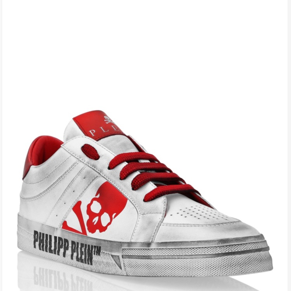 Philipp Plein Women's Sneakers in White and Red, leather lo top, size 38, unworn